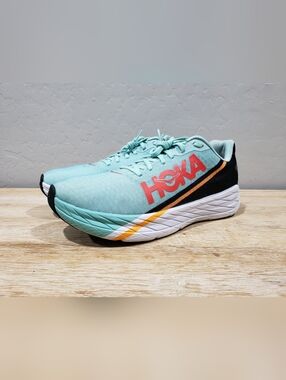 HOKA ONE ONE Men’s Rocket X Running Shoes (10.5M/11.5W) Eggshell Blue/Black
